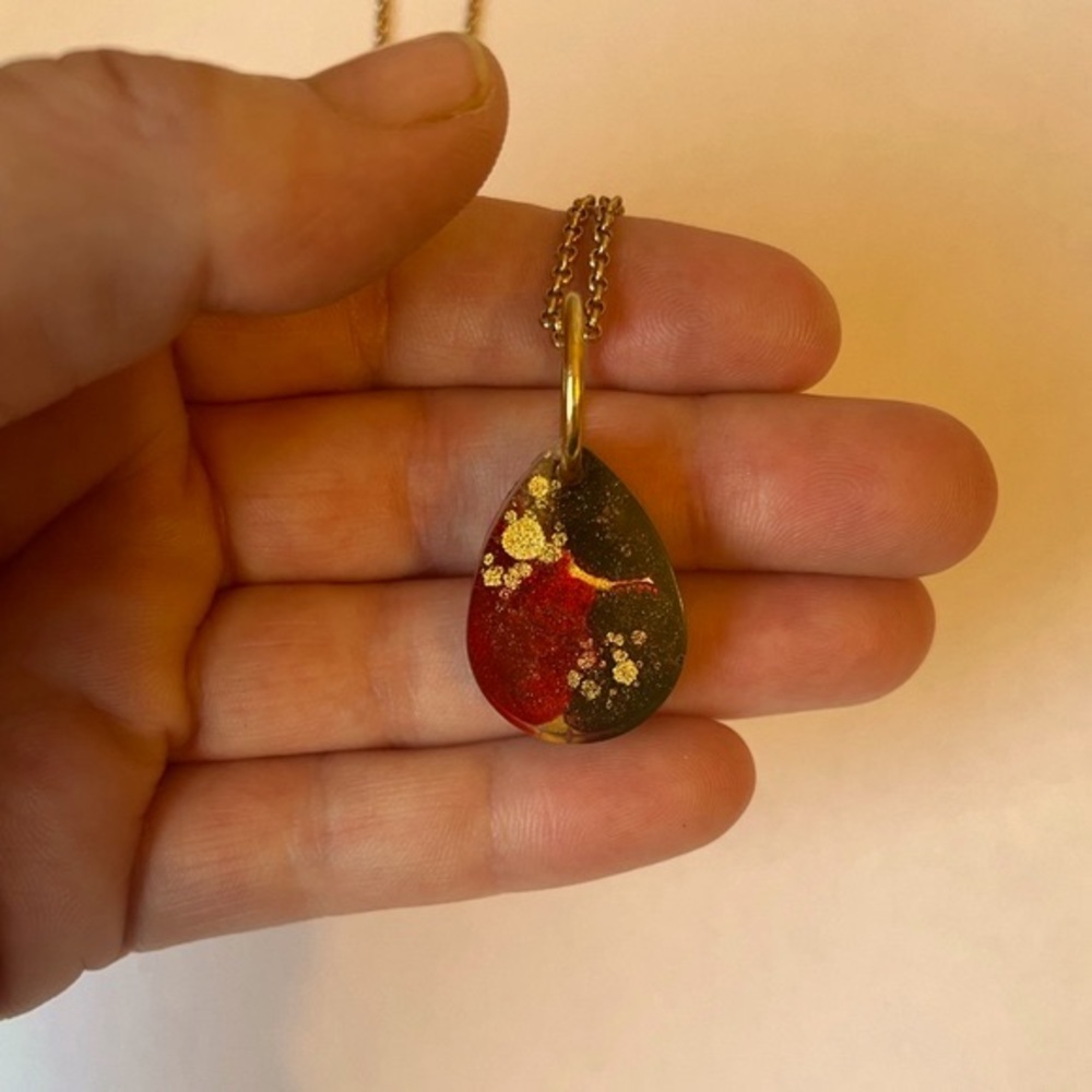 Resin & Alcohol Ink Pendant on Gold Chain
